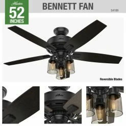 Outlet ✨ Hunter Fan Company 52" Bennett Matte Black Ceiling Fan With Light And Remote 🧨 -ceiling lighting store 85a112860f8fd108 9783 w800 h800 b0 p0