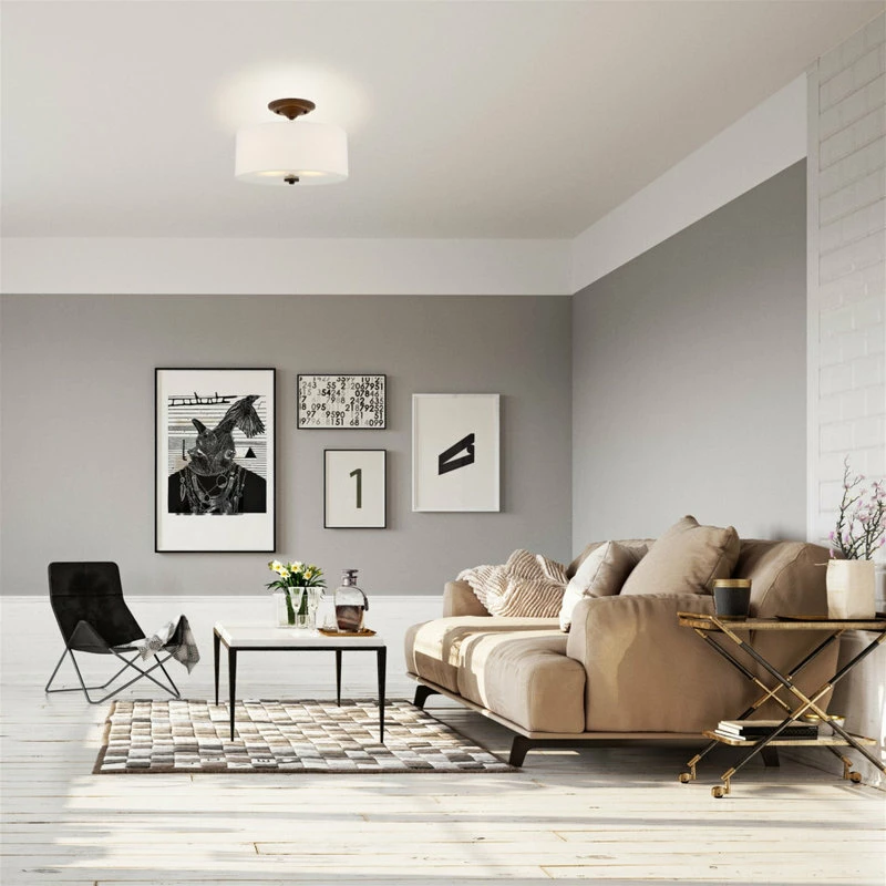 Budget π Kira Home Addison 13" Ceiling Light, Off-White Fabric Drum Shade, Bronze π 2 Budget π Kira Home Addison 13" Ceiling Light, Off-White Fabric Drum Shade, Bronze π - Image 2