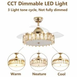 Flash Sale ✔️ Bella Depot 42" Gold Crystal Retractable Ceiling Fan With LED Light And Remote, French Gold ✨ -ceiling lighting store 8b21835d03734c1f 5522 w800 h800 b1 p0