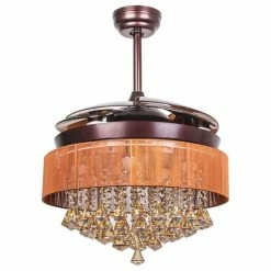 Wholesale 😉 ParrotUncle Crystal Led Ceiling Fan With Foldable Blades, Coffee Brown 🔥