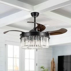 Hot Sale 💯 FLINT GARDEN INC 42-Inch Retractable 3-Blades Crystal LED Ceiling Fan With Remote ❤️ -ceiling lighting store 97b18bc10c934722 5242 w800 h800 b0 p0