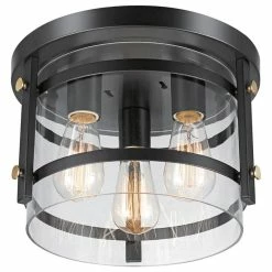 Hot Sale ✔️ Globe Electric Wexford 3-Light Dark Bronze Semi-Flush Mount Ceiling Light, Clear Glass 👏
