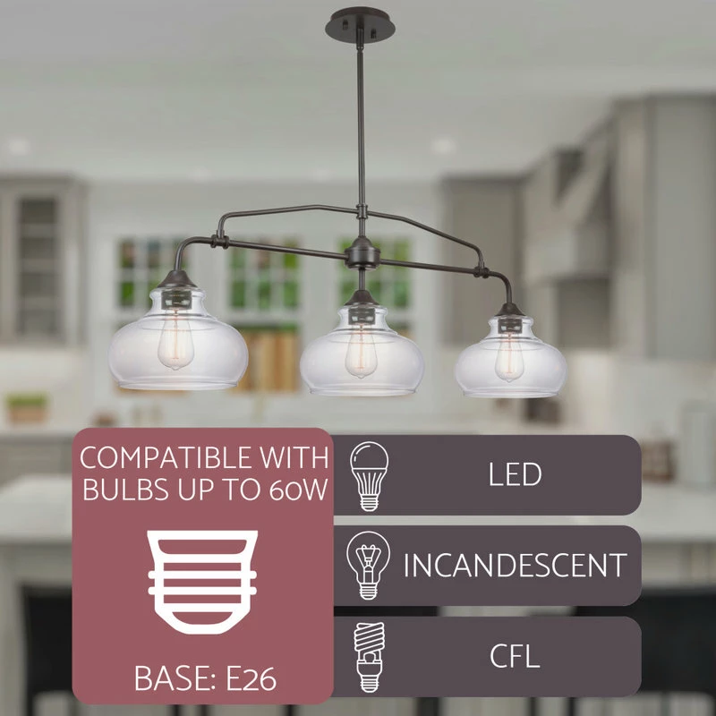 Best reviews of π Kira Home Harlow 37.5" Farmhouse Kitchen Island Light, Glass Shades, Adjustable π 6 Best reviews of π Kira Home Harlow 37.5" Farmhouse Kitchen Island Light, Glass Shades, Adjustable π - Image 6