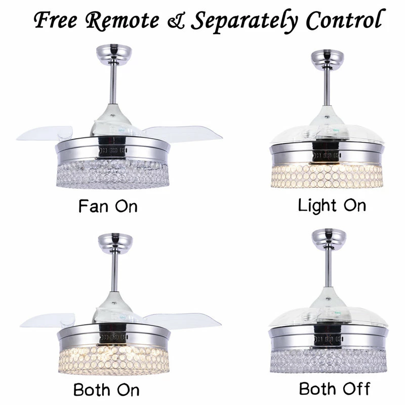 Cheap π€© Bella Depot Transitional Crystal Ceiling Fan With Remote, Light, Retractable Blades, Chrome, π€© 5 Cheap π€© Bella Depot Transitional Crystal Ceiling Fan With Remote, Light, Retractable Blades, Chrome, π€© - Image 5