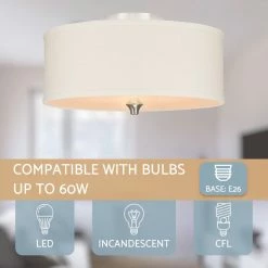 Budget 👏 Kira Home Newport 14" Ceiling Light, Off White Linen Drum Shade, Brushed Nickel 👍 -ceiling lighting store a9c1557900dcfc1d 8652 w800 h800 b0 p0