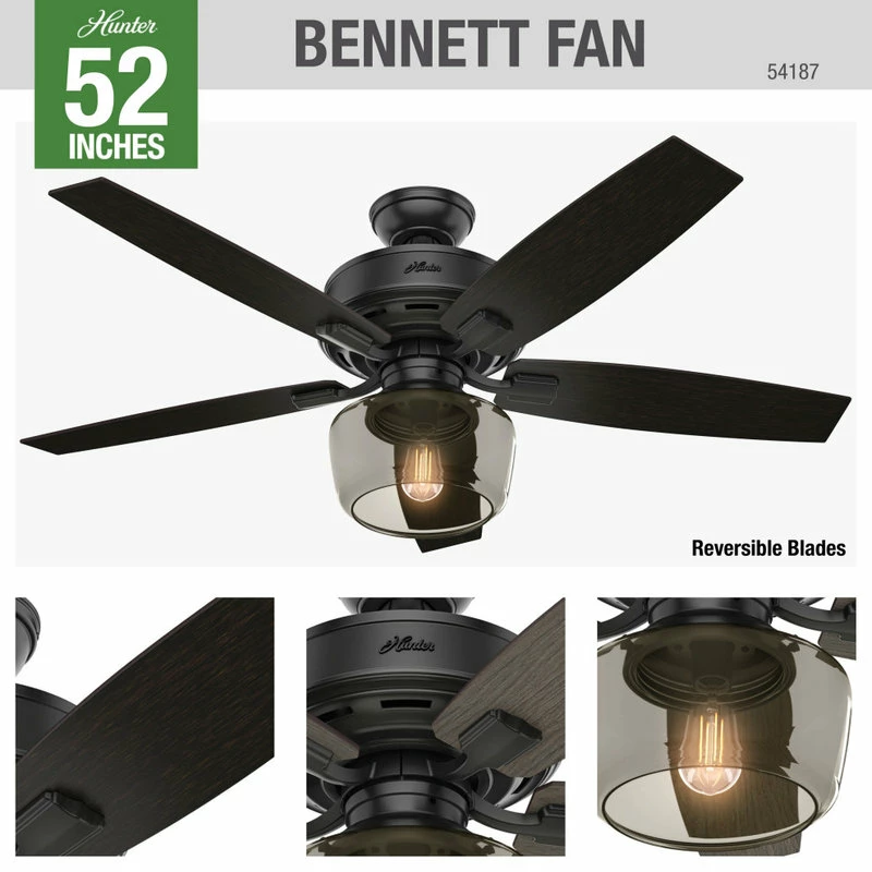 Cheap π Hunter Fan Company 52" Bennett Matte Black Ceiling Fan With Light And Remote π 13 Cheap π Hunter Fan Company 52" Bennett Matte Black Ceiling Fan With Light And Remote π - Image 13