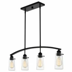 Promo π Kira Home Rayne 33" Farmhouse Arched Island Light, Seeded Glass Shades, Black β¨