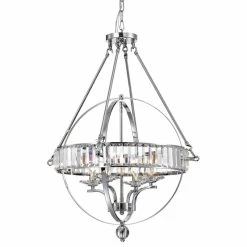 Promo 😉 Edvivi Lighting Magellan 4-Light Chrome Sphere Chandelier With Crystals Belt 🥰