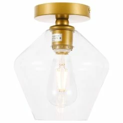 Cheap 🤩 Elegant Furniture & Lighting Brass Finish And Clear Glass 1-Light Flush Mount, Brass, Clear 😍