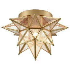 New 😉 Ecopower Light LLC Brass Glass Moravian Star Flush Mount Ceiling Light 🤩