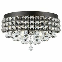 Deals 😍 Kira Home Gemma 15" Chic Flush Mount Crystal Chandelier, Round Metal Shade 👏