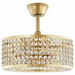 Best Sale 🌟 GETLEDEL 18" Caged Crystal Ceiling Fan With Remote, Gold 🥰