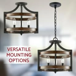 New 😉 Kira Home Woodrow 15" Farmhouse Semi Flush Convertible Pendant Light, Wood Style 👍 -ceiling lighting store b40154e800c3d7b4 8658 w800 h800 b0 p0