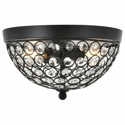 New 🌟 Elegant Furniture & Lighting Chrome Finish 2-Light Flush Mount, Matte Black, 10"x5.6" 🛒