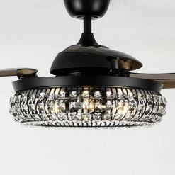 Cheapest ⌛ Whoselamp 42 In. Modern Black Crystal Retractable Ceiling Fan With Light Kit And Remote 👍 -ceiling lighting store bdb189340315a31f 2796 w800 h800 b0 p0