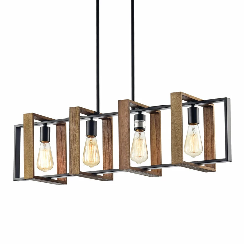 Buy π Edvivi Lighting 4-Light Matte Black And Wood Farmhouse Linear Chandelier With Exposed Bulbs β 8 Buy π Edvivi Lighting 4-Light Matte Black And Wood Farmhouse Linear Chandelier With Exposed Bulbs β - Image 8