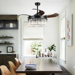 Hot Sale 💯 FLINT GARDEN INC 42-Inch Retractable 3-Blades Crystal LED Ceiling Fan With Remote ❤️ -ceiling lighting store c2f1701b0c934734 5242 w800 h800 b0 p0