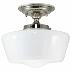 Best Pirce ⭐ Semi-Flush Opal Glass Schoolhouse Fixture By URBAN33, Polished Nickel 💯