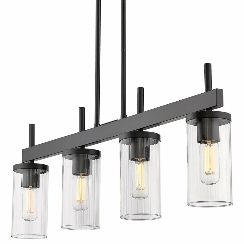 Best Sale π Golden Lighting Winslett Linear Pendant, Matte Black With Ribbed Clear Glass π 4 Best Sale π Golden Lighting Winslett Linear Pendant, Matte Black With Ribbed Clear Glass π - Image 4