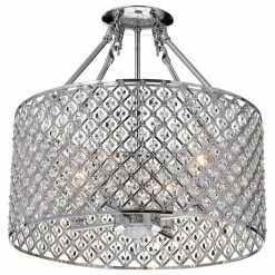 Cheapest 🌟 Edvivi Lighting Marya 4-Light Chrome Beaded Drum Semi Flush Mount Chandelier Glam Lighting 🎁