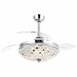 Coupon 🎉 Whoselamp 42 Crystal Folding Blades Ceiling Fan Remote Control, 3-Blade 🥰