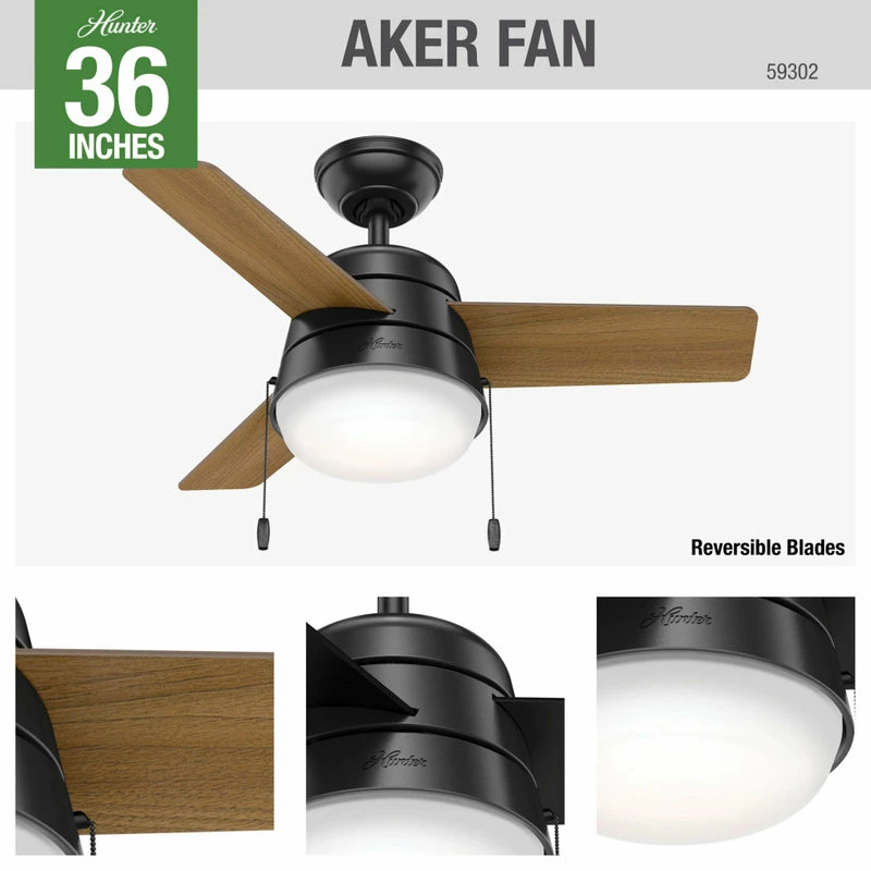 Cheapest π Hunter Fan Company 36" Aker Matte Black Ceiling Fan With Light 𧨠11 Cheapest π Hunter Fan Company 36" Aker Matte Black Ceiling Fan With Light 𧨠- Image 11