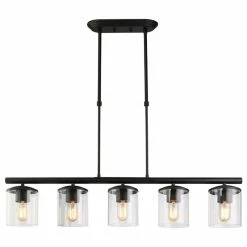 Outlet 🤩 LNC Lighting LNC 5-Light Industrial Matte Black And Linear Pendant Light For Kitchen Isalnd 😀