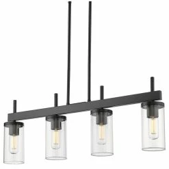 Best Sale π Golden Lighting Winslett Linear Pendant, Matte Black With Ribbed Clear Glass π