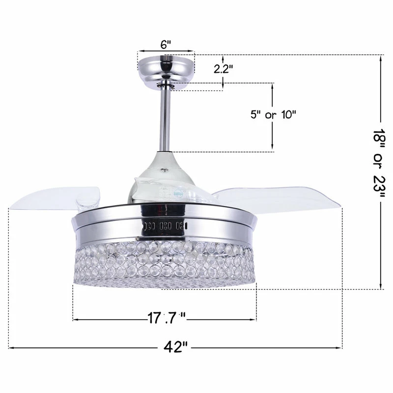 Cheap π€© Bella Depot Transitional Crystal Ceiling Fan With Remote, Light, Retractable Blades, Chrome, π€© 6 Cheap π€© Bella Depot Transitional Crystal Ceiling Fan With Remote, Light, Retractable Blades, Chrome, π€© - Image 6