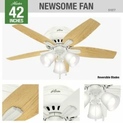 Budget ⌛ Hunter Fan Company 42" Newsome Low Profile Ceiling Fan With Light, Fresh White 🎁 -ceiling lighting store e8414fa10f8fd3e9 6594 w800 h800 b0 p0