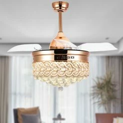 Promo ❤️ Bella Depot 42" Modern Crystal Ceiling Fan With Lights, Retractable Chandelier Fan, French Gold, Neutral White (4000k) 🤩