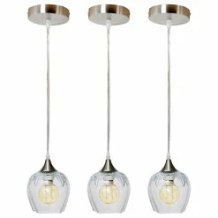 Wholesale 👍 Unbranded Apple/Leaf Hand Blown Clear Glass Pendant Brushed Nickel Finish, Pack Of 3 😍