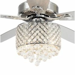 Discount ✔️ FLINT GARDEN INC 52 Modern Crystal Ceiling Fan With Remote Control, 5 Blades, Chrome ⌛