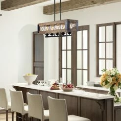 Outlet 🔥 LNC Lighting LNC 32" 5-Light Farmhouse Matte Black And Brown Wood Linear Chandelier 🔔 -ceiling lighting store fbf146d402dfb456 6384 w800 h800 b0 p0