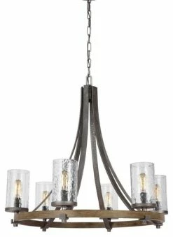 Deals 🥰 Feiss Angelo 6 Light Chandelier, Distressed Weathered Oak And Slated Gray Metal ❤️